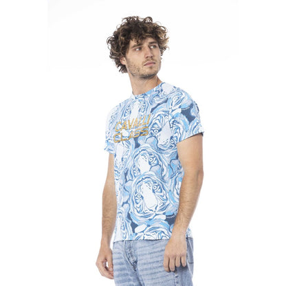 Cavalli Class Light Blue Cotton Men T-Shirt Cavalli Class