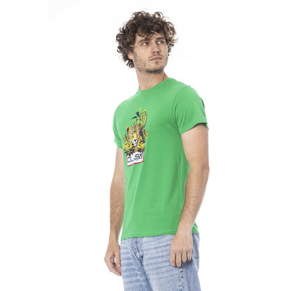 Cavalli Class Green Cotton Men T-Shirt Cavalli Class