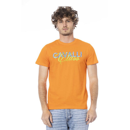 Cavalli Class Orange Cotton Men T-Shirt Cavalli Class