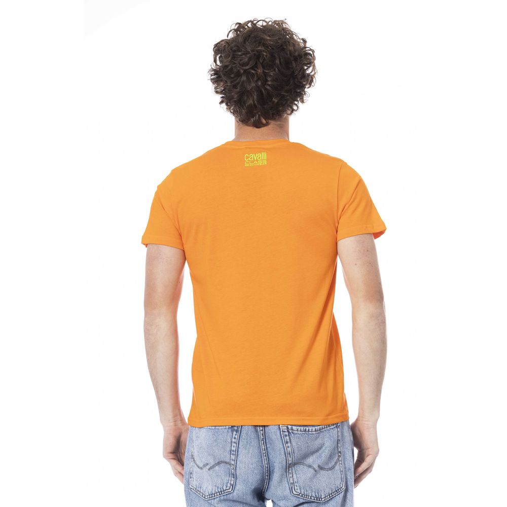 Cavalli Class Orange Cotton Men T-Shirt Cavalli Class