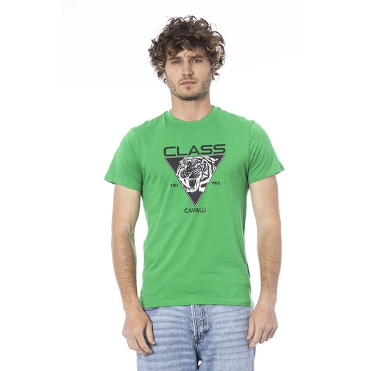 Cavalli Class Green Cotton Men T-Shirt Cavalli Class