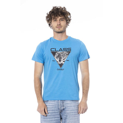 Cavalli Class Light Blue Cotton Men T-Shirt Cavalli Class