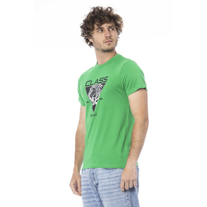 Cavalli Class Green Cotton Men T-Shirt Cavalli Class