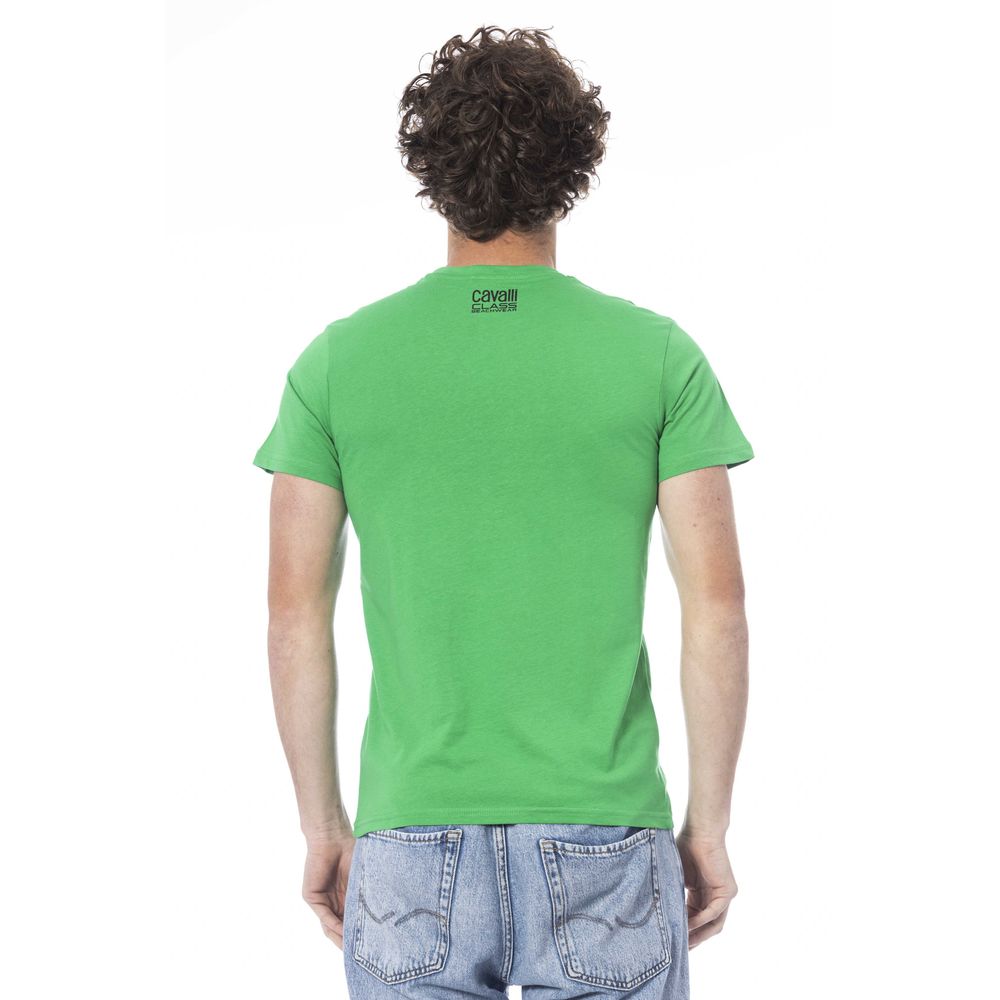 Cavalli Class Green Cotton Men T-Shirt Cavalli Class