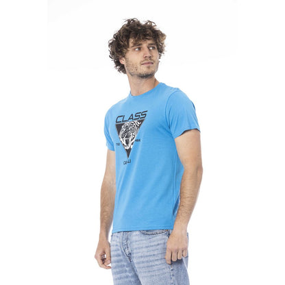 Cavalli Class Light Blue Cotton Men T-Shirt Cavalli Class