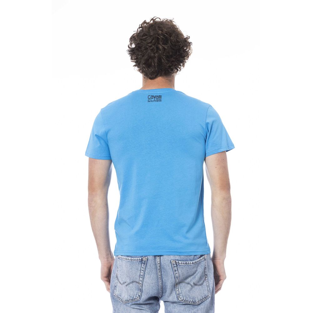 Cavalli Class Light Blue Cotton Men T-Shirt Cavalli Class