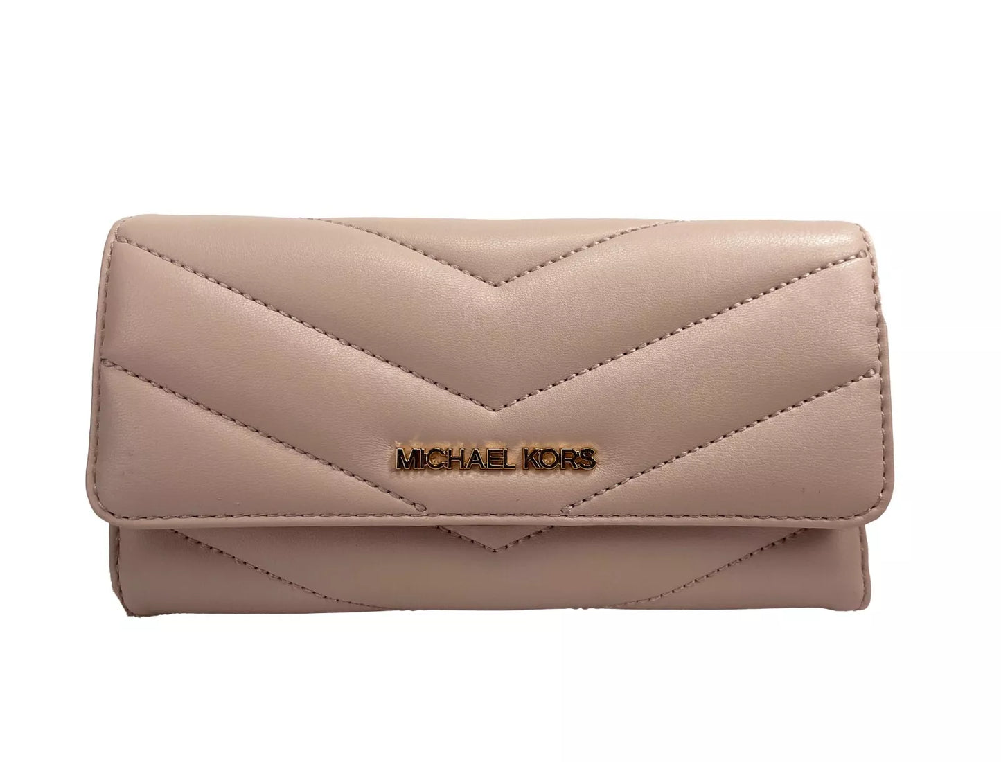 Michael Kors Jet Set Travel Large Quilted Leather Trifold Wallet Powder Blush Michael Kors