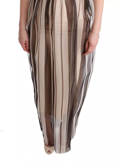 Dolce & Gabbana Beige Brown Striped Silk Sheath Dress Dolce & Gabbana