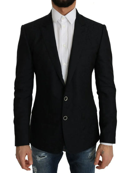 Dolce & Gabbana Blue Jacquard Slim Floral Jacket Blazer Dolce & Gabbana