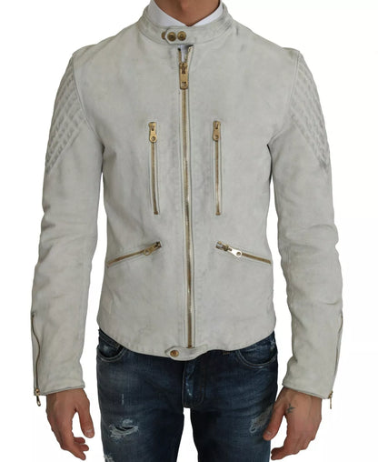 Dolce & Gabbana Leather White Biker Motorcycle Jacket Dolce & Gabbana