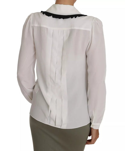 Dolce & Gabbana White Silk Shirt Ruffle Rouded Collar Blouse Dolce & Gabbana