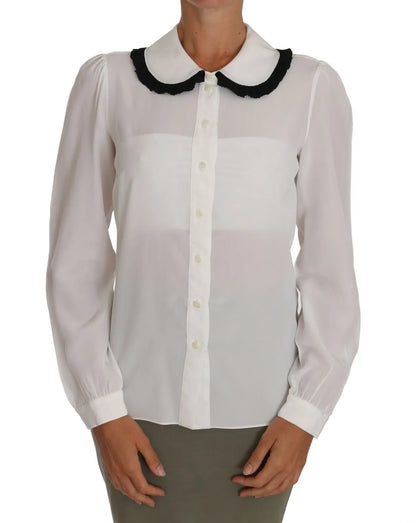 Dolce & Gabbana White Silk Shirt Ruffle Rouded Collar Blouse Dolce & Gabbana