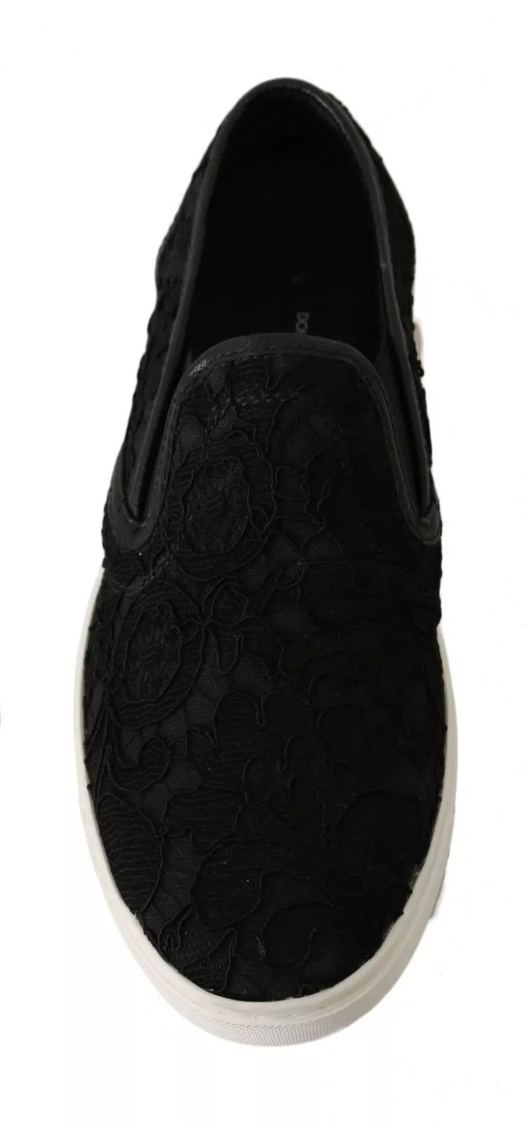 Dolce & Gabbana Black Lace Leather Logo Flat Slip-On Sneakers Dolce & Gabbana