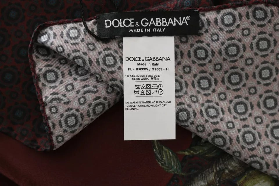 Dolce & Gabbana Bordeaux 100% Silk Floral Wrap Women Scarf Dolce & Gabbana