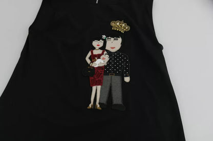 Dolce & Gabbana Black Silk DG Family Crystal Sleeveless Top Dolce & Gabbana