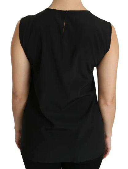 Dolce & Gabbana Black Silk DG Family Crystal Sleeveless Top Dolce & Gabbana