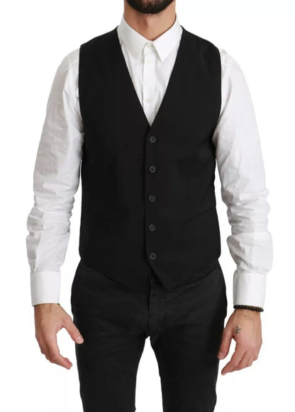 Dolce & Gabbana Black Wool Stretch Waistcoat Formal Dress Vest Dolce & Gabbana