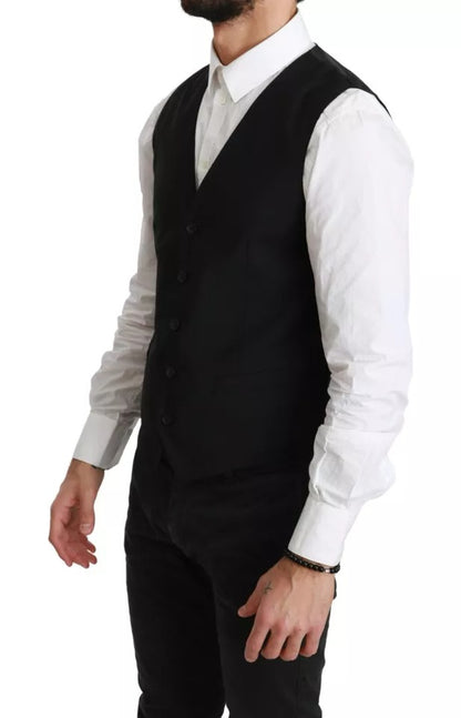 Dolce & Gabbana Black Wool Stretch Waistcoat Formal Dress Vest Dolce & Gabbana