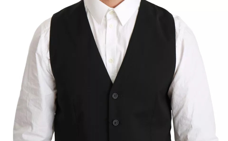 Dolce & Gabbana Black Wool Stretch Waistcoat Formal Dress Vest Dolce & Gabbana