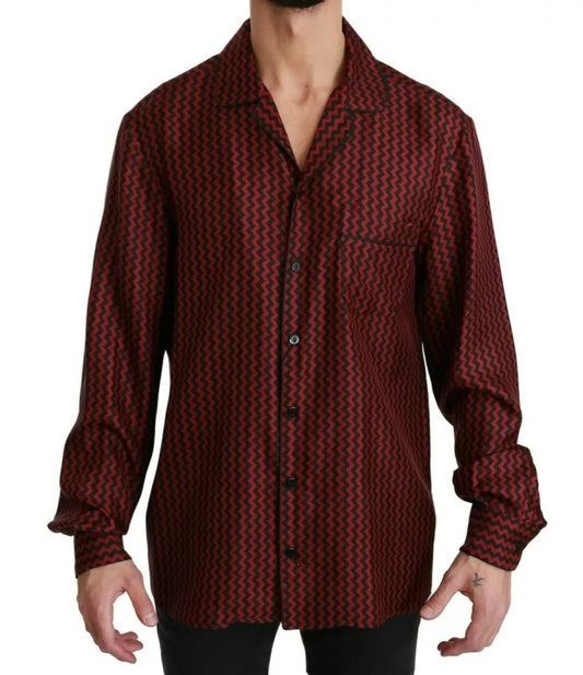 Dolce & Gabbana Black Red Zigzag Pattern Casual Shirt Dolce & Gabbana