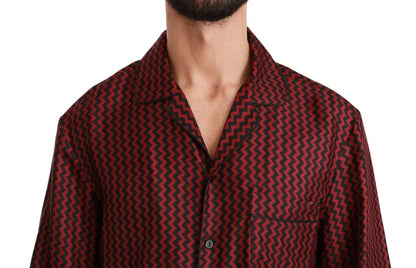 Dolce & Gabbana Black Red Zigzag Pattern Casual Shirt Dolce & Gabbana