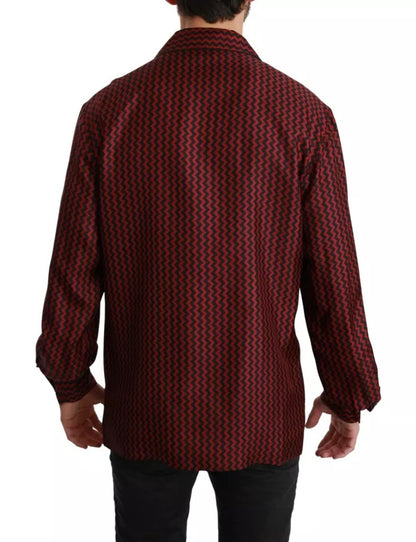 Dolce & Gabbana Black Red Zigzag Pattern Casual Shirt Dolce & Gabbana