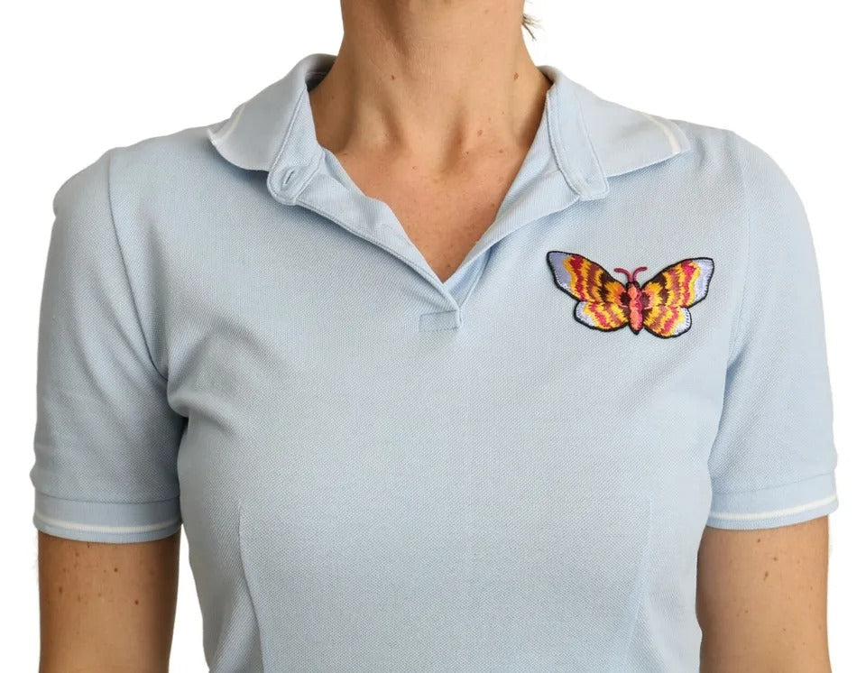 Dolce & Gabbana Blue Butterfly Polo T-shirt Cotton Top Dolce & Gabbana