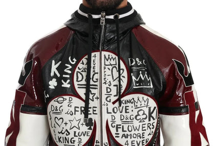 Dolce & Gabbana Black Bordeaux Hooded Leather DG King of Love Jacket Dolce & Gabbana