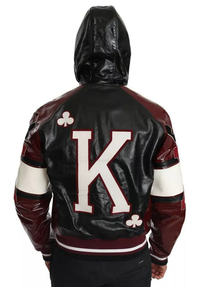 Dolce & Gabbana Black Bordeaux Hooded Leather DG King of Love Jacket Dolce & Gabbana