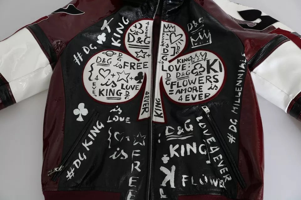 Dolce & Gabbana Black Bordeaux Hooded Leather DG King of Love Jacket Dolce & Gabbana