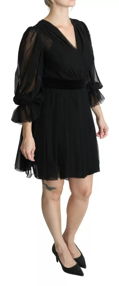 Dolce & Gabbana Black Mesh Pleated Mini Silk Blend Dress Dolce & Gabbana