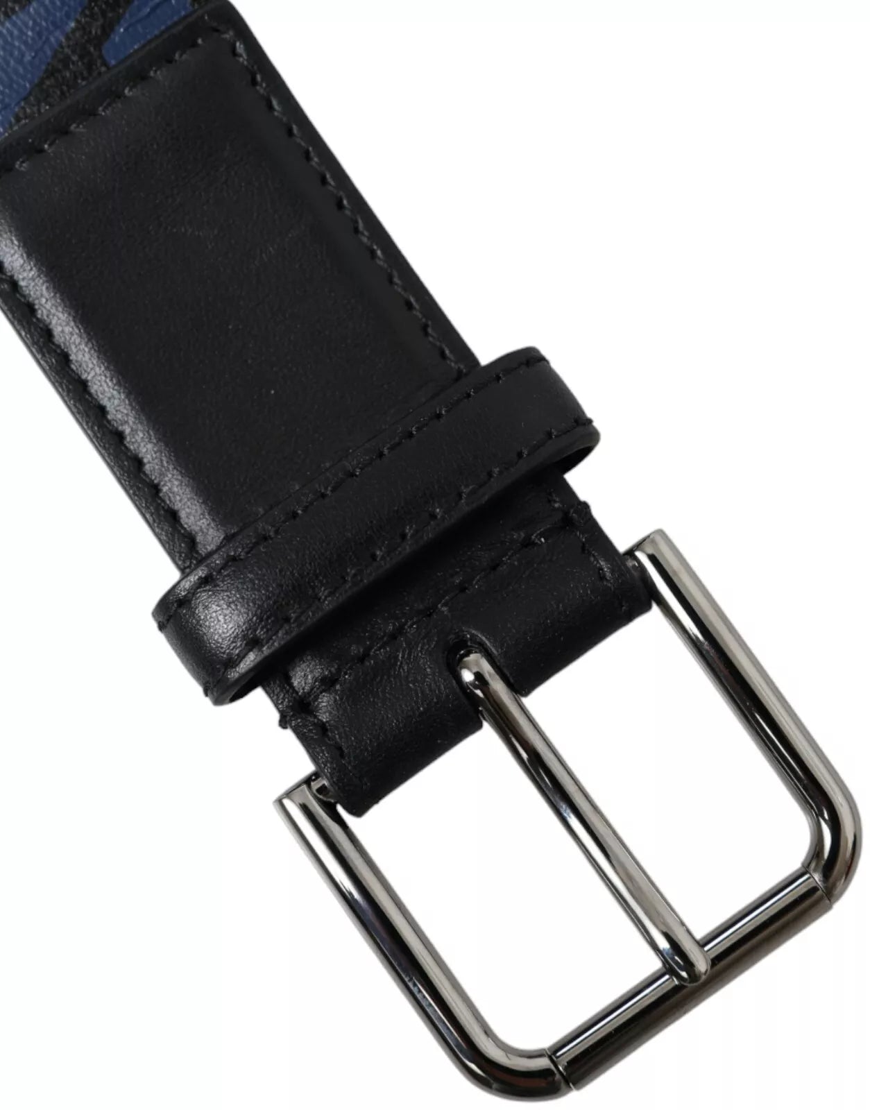 Dolce & Gabbana Black Blue Logo Silver Metal Buckle Belt Dolce & Gabbana