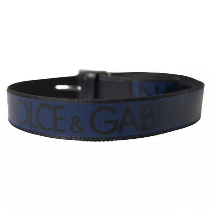 Dolce & Gabbana Black Blue Logo Silver Metal Buckle Belt Dolce & Gabbana