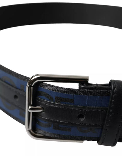 Dolce & Gabbana Black Blue Logo Silver Metal Buckle Belt Dolce & Gabbana