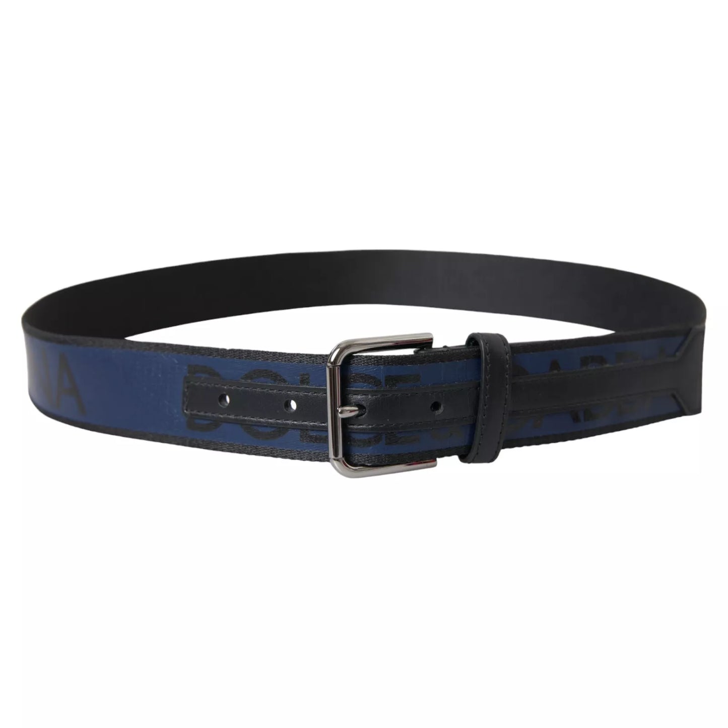 Dolce & Gabbana Black Blue Logo Silver Metal Buckle Belt Dolce & Gabbana