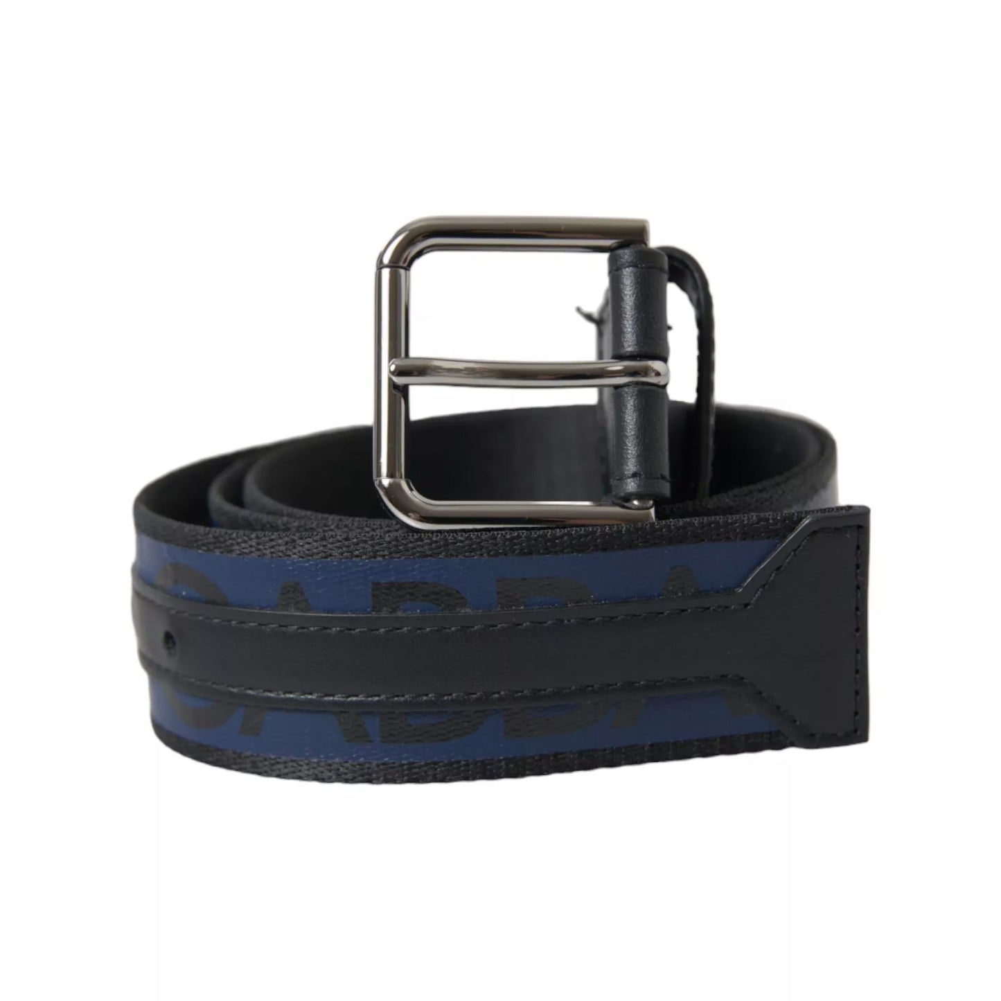 Dolce & Gabbana Black Blue Logo Silver Metal Buckle Belt Dolce & Gabbana