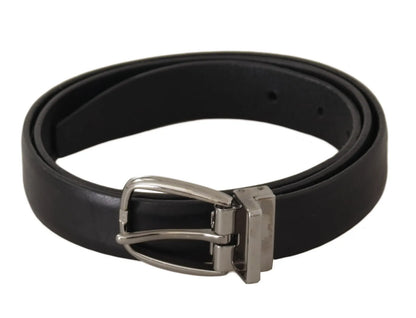 Dolce & Gabbana Black Classic Leather Silver Tone Metal Buckle Belt Dolce & Gabbana