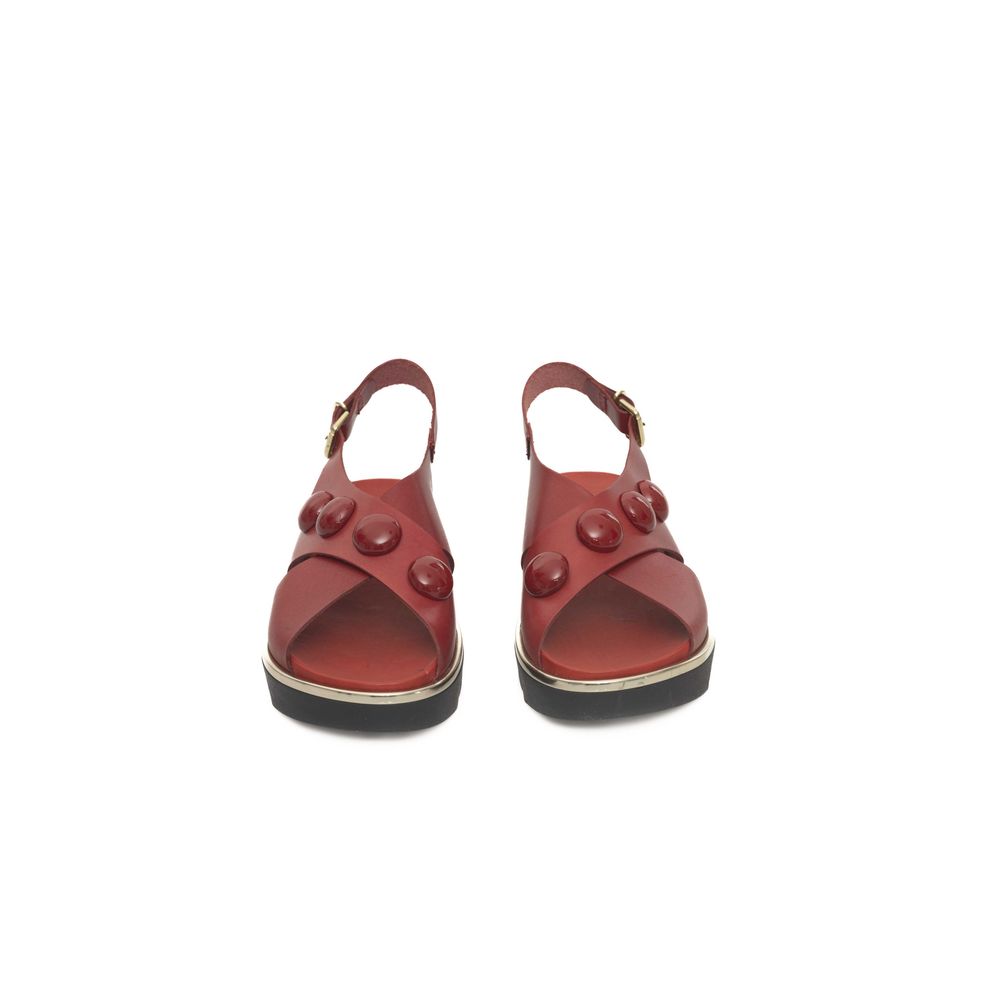 Cerruti 1881 Red Leather Women Sandal Cerruti 1881