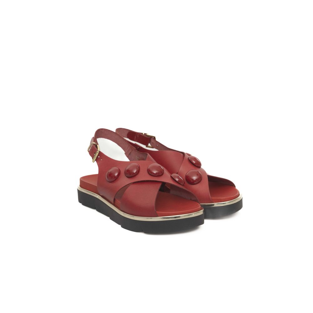 Cerruti 1881 Red Leather Women Sandal Cerruti 1881