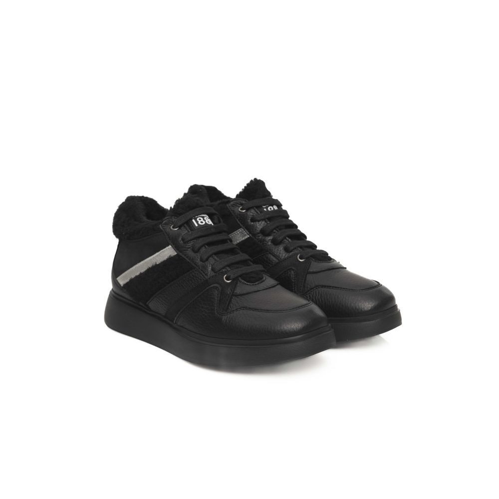 Cerruti 1881 Black Leather Women Platform Sneaker Cerruti 1881