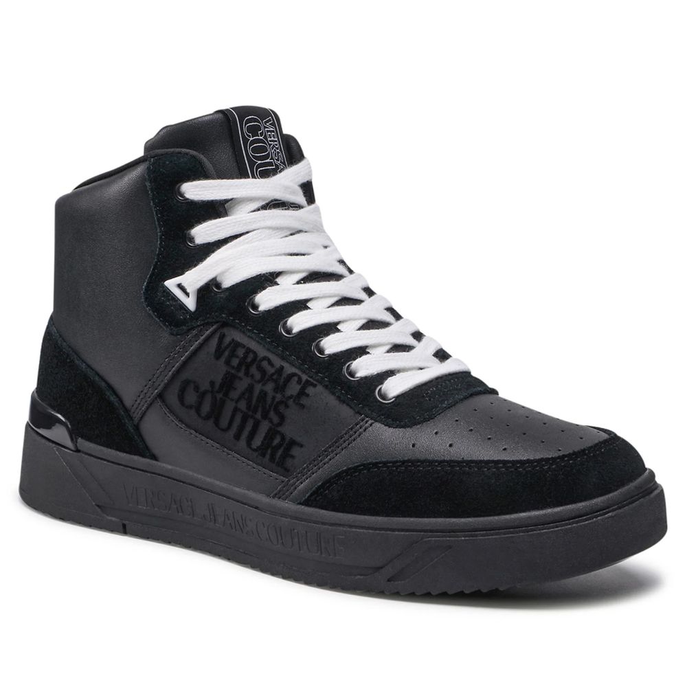 Versace Jeans Black Leather Di Calfskin Sneaker Versace Jeans