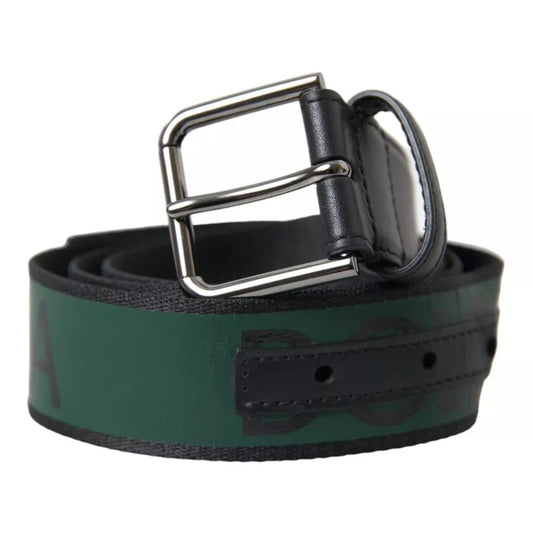 Dolce & Gabbana Black Green Leather Silver Metal Buckle Belt Dolce & Gabbana