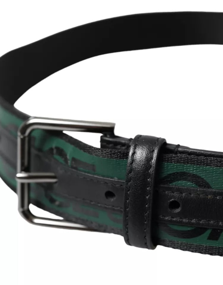 Dolce & Gabbana Black Green Leather Silver Metal Buckle Belt Dolce & Gabbana