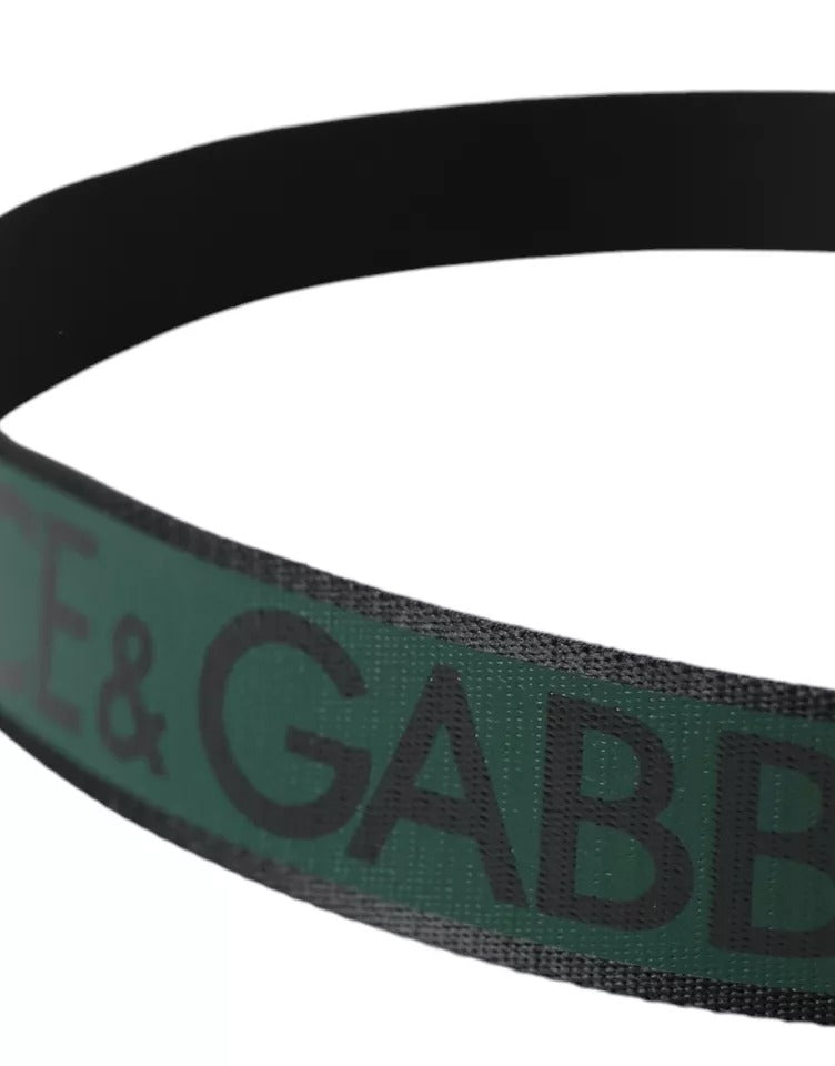 Dolce & Gabbana Black Green Logo Silver Metal Buckle Belt Dolce & Gabbana