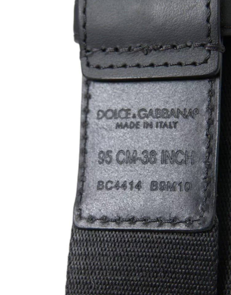 Dolce & Gabbana Black Green Logo Silver Metal Buckle Belt Dolce & Gabbana