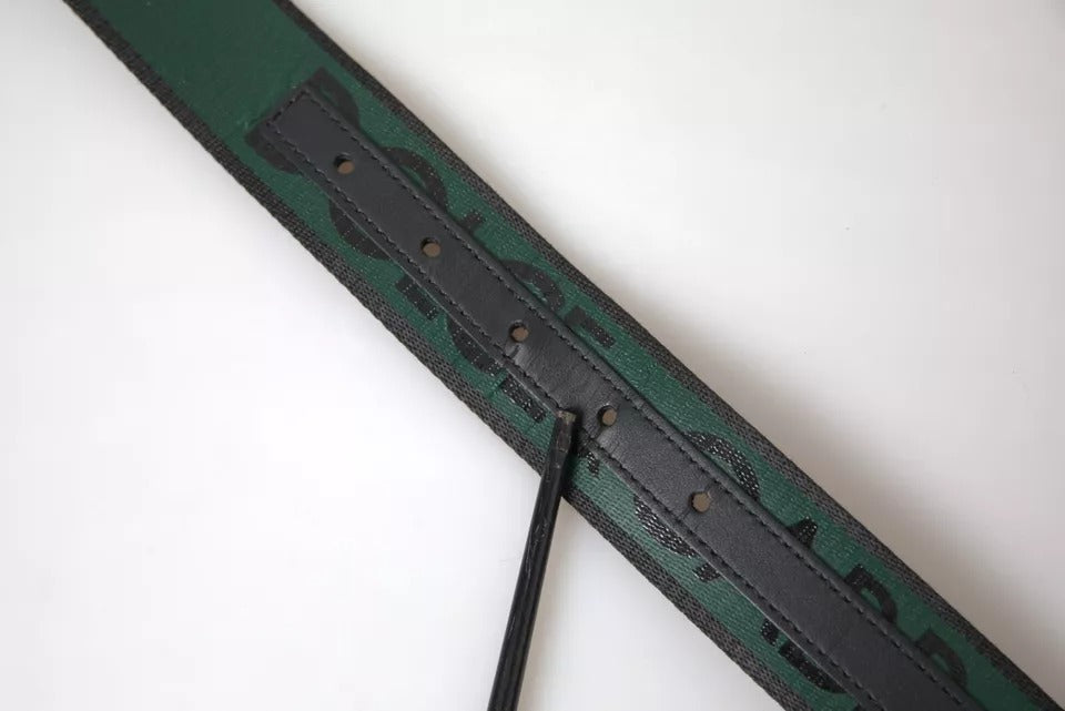 Dolce & Gabbana Black Green Logo Silver Metal Buckle Belt Dolce & Gabbana