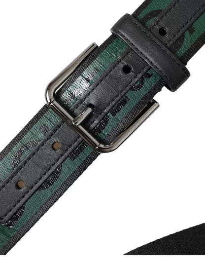 Dolce & Gabbana Black Green Logo Silver Metal Buckle Belt Dolce & Gabbana