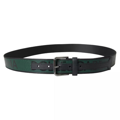 Dolce & Gabbana Black Green Logo Silver Metal Buckle Belt Dolce & Gabbana