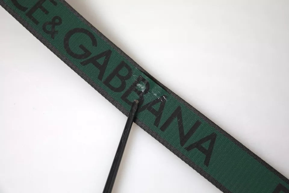 Dolce & Gabbana Black Green Logo Silver Metal Buckle Belt Dolce & Gabbana