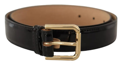 Dolce & Gabbana Black Leather Gold Metal Logo Engraved Buckle Belt Dolce & Gabbana